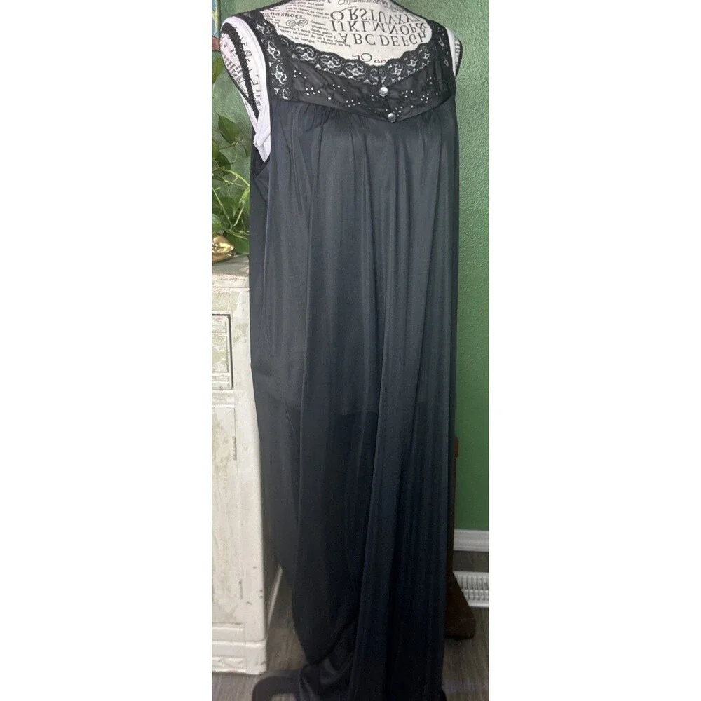Vtg JC Pennys Black  Nightgown & Robe Peignoir Set- M Whimsigoth Goth Victorian